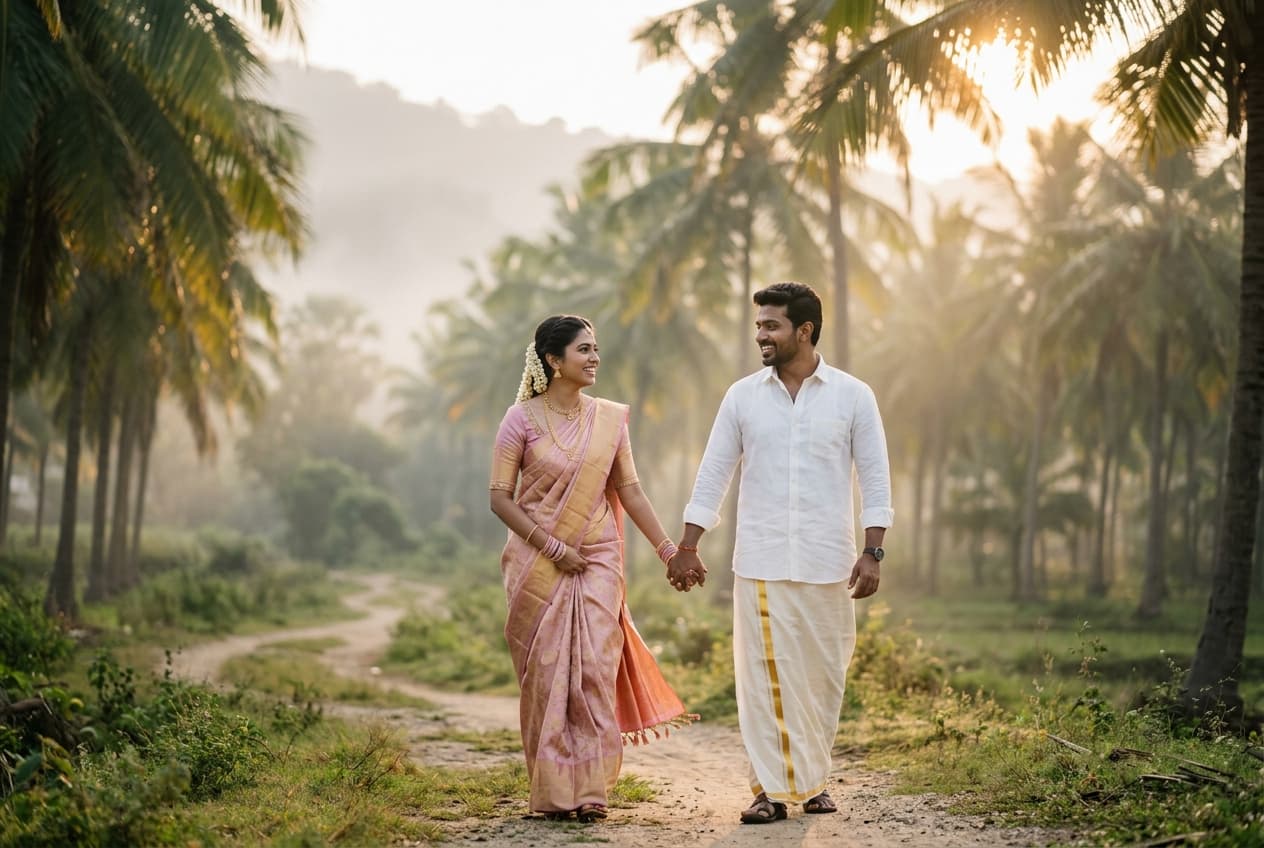 Cinematic Tamil Nadu couple videography in Erode countryside